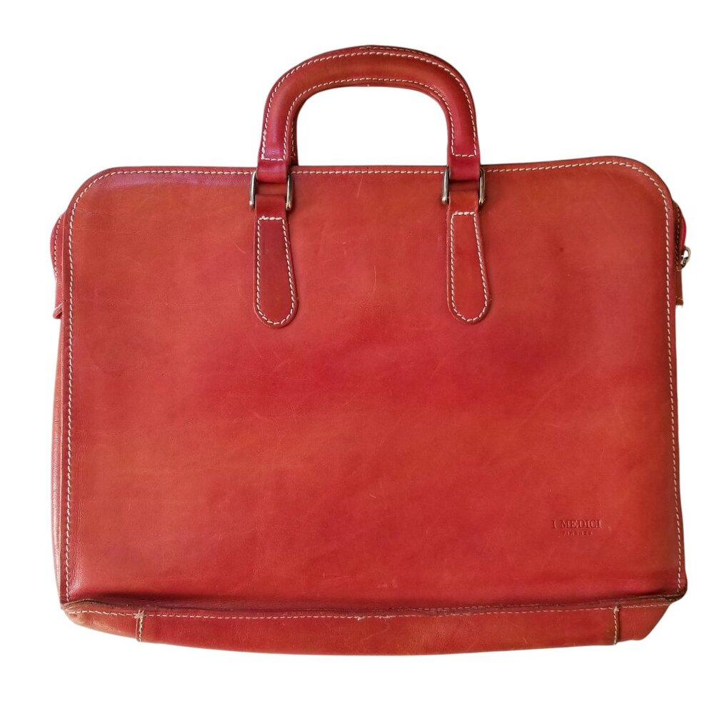 I Medici Leather Briefcase & Laptop Bag Rare Red Italian Leather Bag w/ Strap - Picture 11 of 12